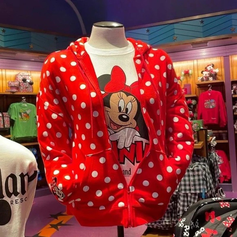 Disney Parks Minnie Mouse Polkadot Zip Hoodie Size M New - Final Winter Markdown
